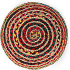 REDEARTH Round Pouf Ottoman - Braided Boho Poof Home Décor Pouffe Accent Sitting Circular Foot Rest for Living Room, Bedroom, Nursery, Kidsroom, Lounge; Jute and Cotton (19.5"x19.5"x14"; Multi)