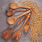 Wooden Kitchen Utensils Set,GUDAMAYE 6 PCE Wooden Spoons for Cooking,Wooden Cooking Utensils,Natural Teak Wooden Spoons For Non-stick Pan
