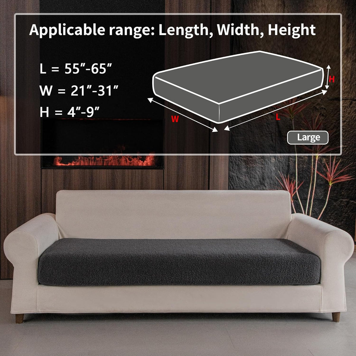 Couch Cushion Covers for Sectional Sofa, Stretch Soft Sofa Slipcovers Washable Wear-Resistant Universal Furniture Protector for Living Room(1 Piece Large Cover, Dark Gray)