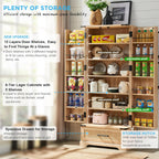 72" Tall Rattan Kitchen Pantry Cabinet with Drawer, Boho Storage Cabinet with 2 Rattan Doors and Shelves, Versatile Large Cabinet for Dining Room, Bathroom, Living Room, Laudry, Natural Oak