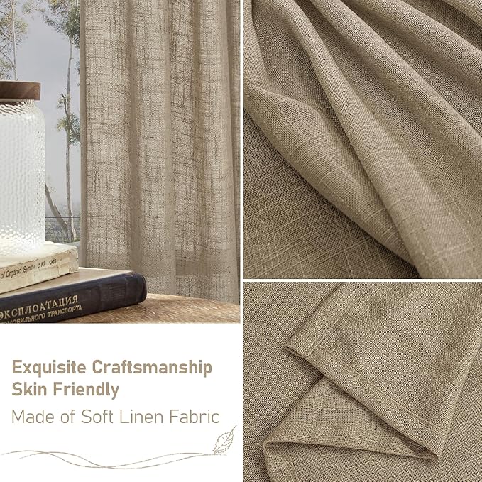 Taupe Semi Sheer Linen Curtains 2 Panels Set Light Filtering Panels | Linen - Image 6