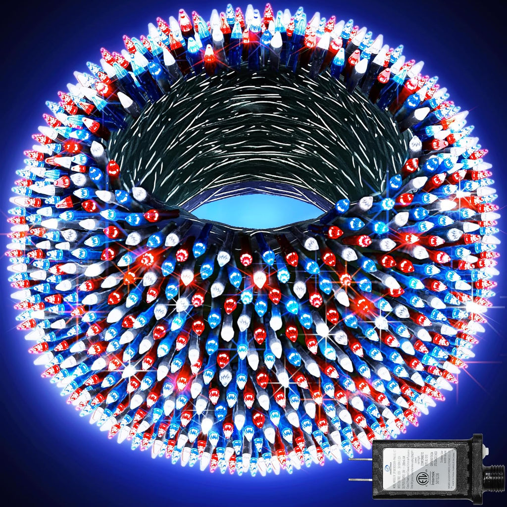 750 LED 240FT Christmas Lights Outdoor,12 Lighting Modes Christmas String Lights with Timer, Dimmable Plug in Red White and Blue LED StringLights Waterproof for Yard Tree Wedding Party Holiday