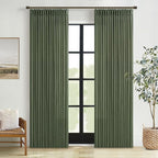 Green Pinch Pleated Linen Light Filter Memory Shape Curtains 90 Inch Long | by Twodrapes