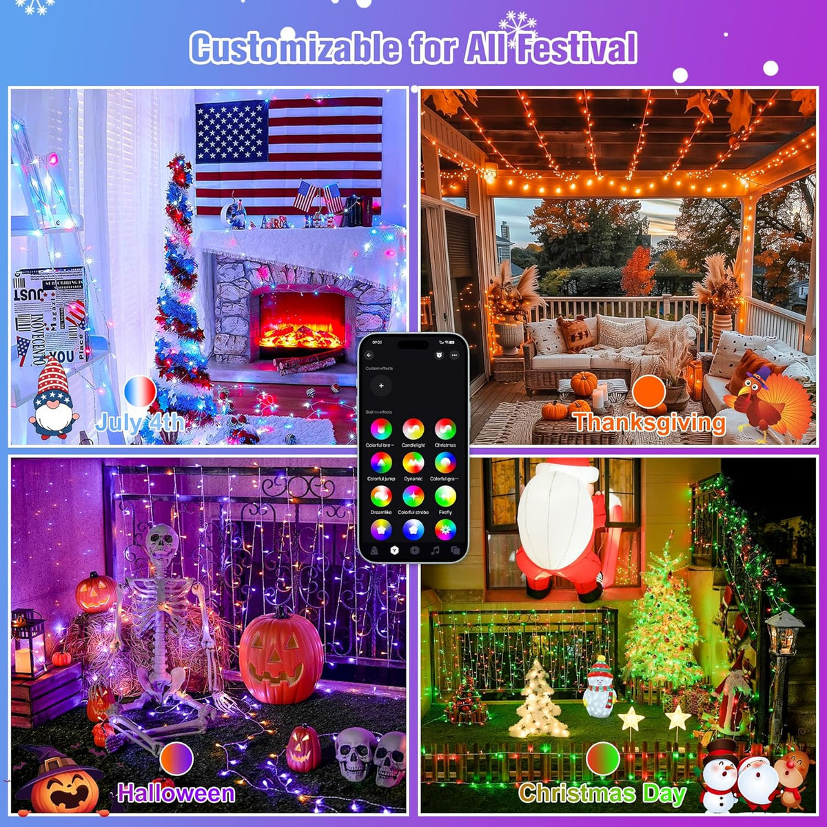 JMEXSUSS 800 LED RGB String Light Outdoor Indoor, Christmas Lights Outdoor Clear Wire Christmas Lights Plug in for Bedroom Tree Room Party Birthday Decorations