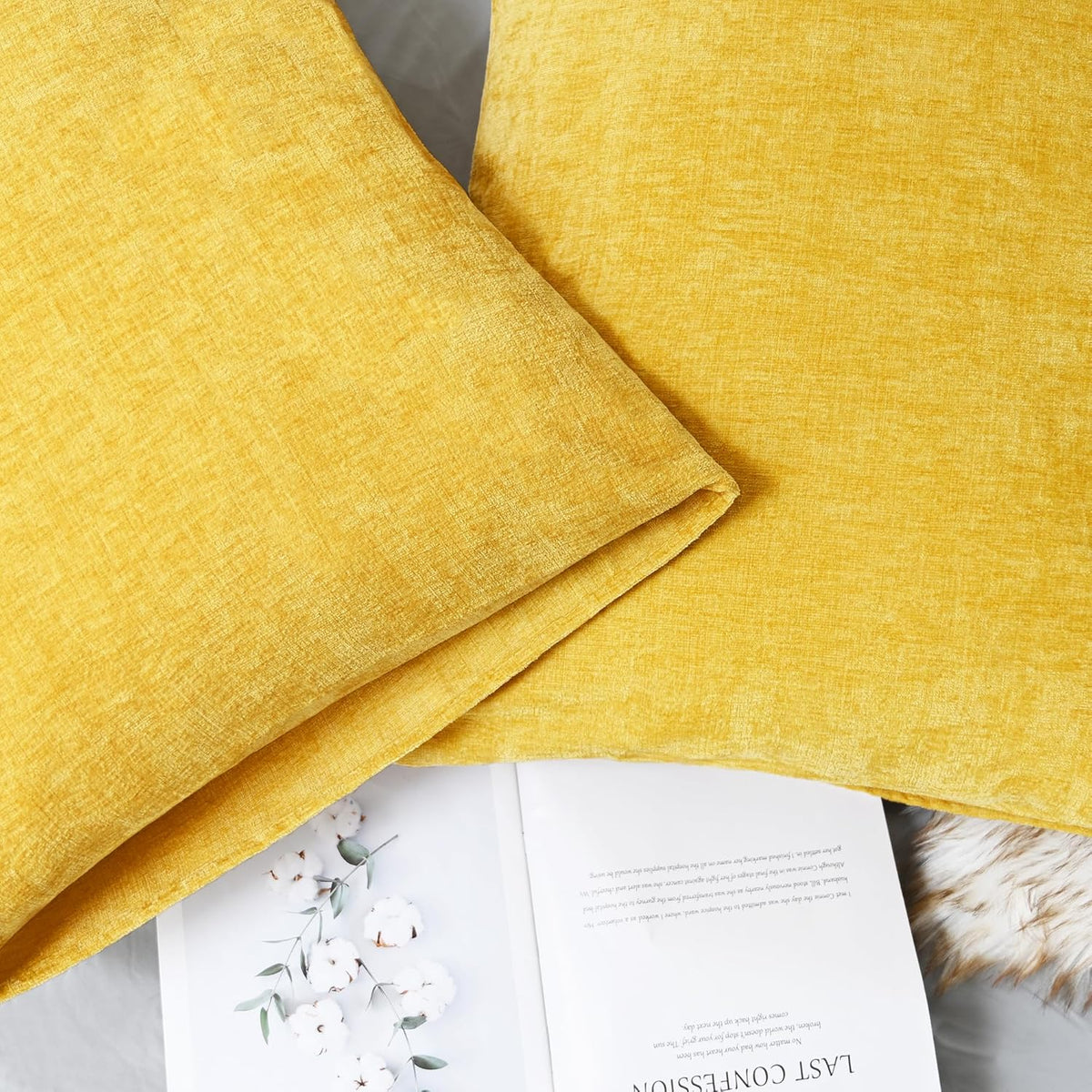 CaliTime Throw Pillow Covers Decorative 20 X 26 Inches Pack of 2 Cozy Chenille Standard Pillow Shams Cases for Couch Sofa Bed Living Room Home Mustard Yellow
