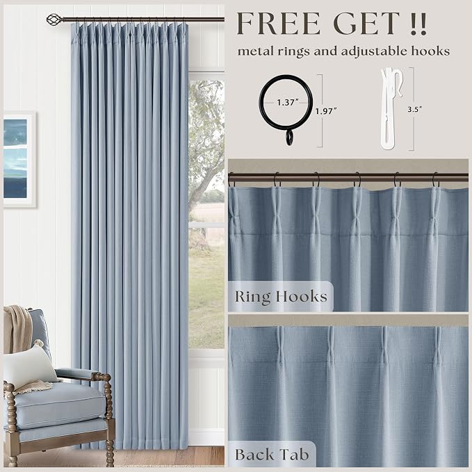 Blue Linen Blackout Pleated 86 Inch Curtains - Image 5