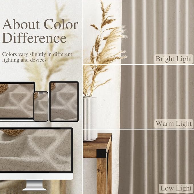 Extra Long 120 Inch Curtains for Living Room Cobblestone Linen Light Filtering - Image 3