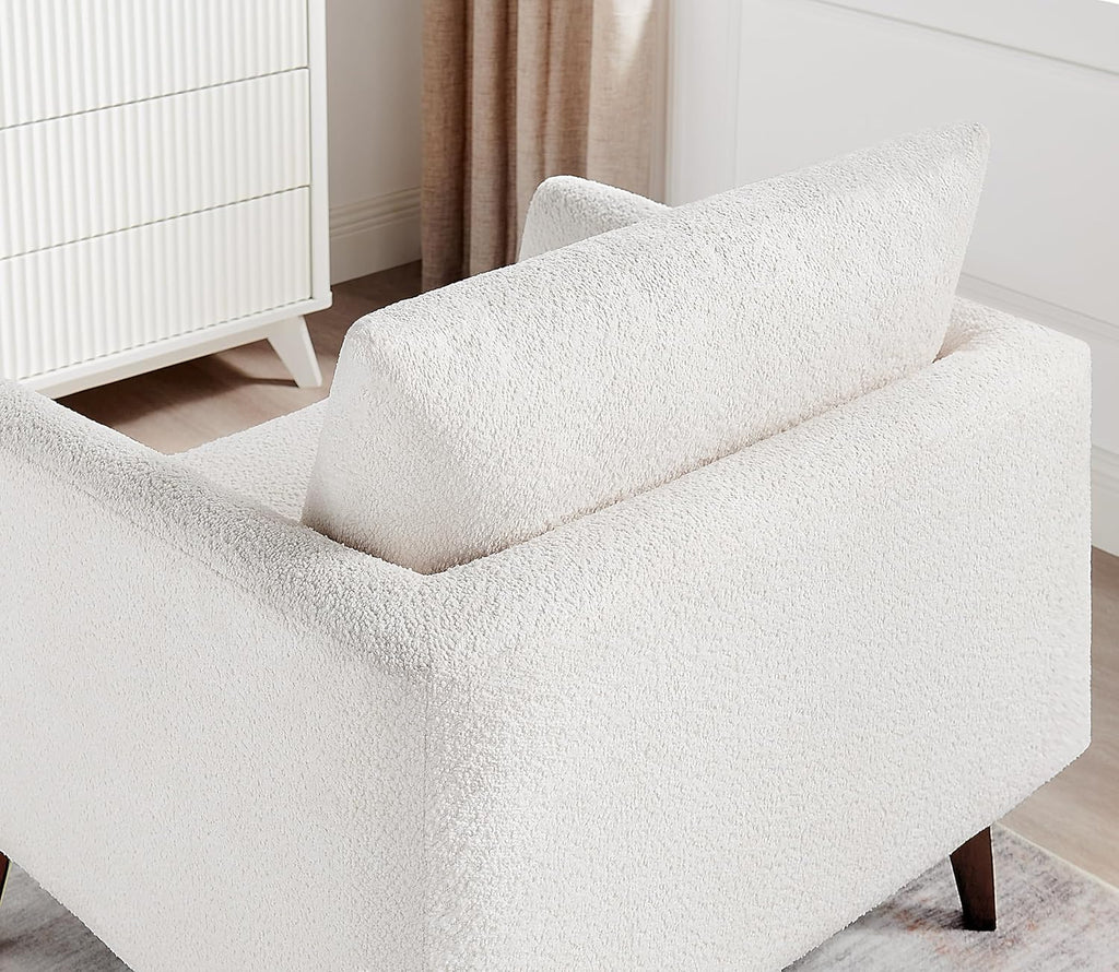 Oversized Accent Chair Modern Boucle Armchair for Living Room- 37" Wide Accent Chair with Solid Wood Legs, White Upholstered Lounge Chair for Bedroom & Office, Cozy Reading Chair (Easy Assembly)