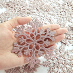 36pcs Christmas Rose Gold Snowflake Ornaments Plastic Glitter Snow Flakes Ornaments for Winter Christmas Tree Decorations Size Varies Craft Snowflakes