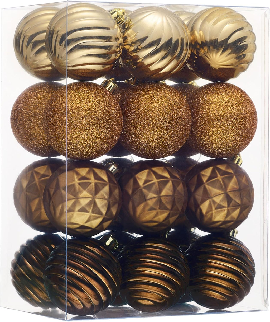 Valery Madelyn Christmas Ornaments Tree Decorations Set for Fall Halloween, 24ct Bronze Copper Brown Gold Shatterproof Ball Ornaments, 2.36" Hanging Ornament Bulk for Xmas Holiday Party Decor