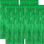 4 Pack Green Streamers, 3.28 FT x 7.05 FT Birthday Tinsel Backdrop, Metallic Green Foil Fringe Curtains Photo Booth Backdrop, Green Jungle Theme Decorations Birthday Decor