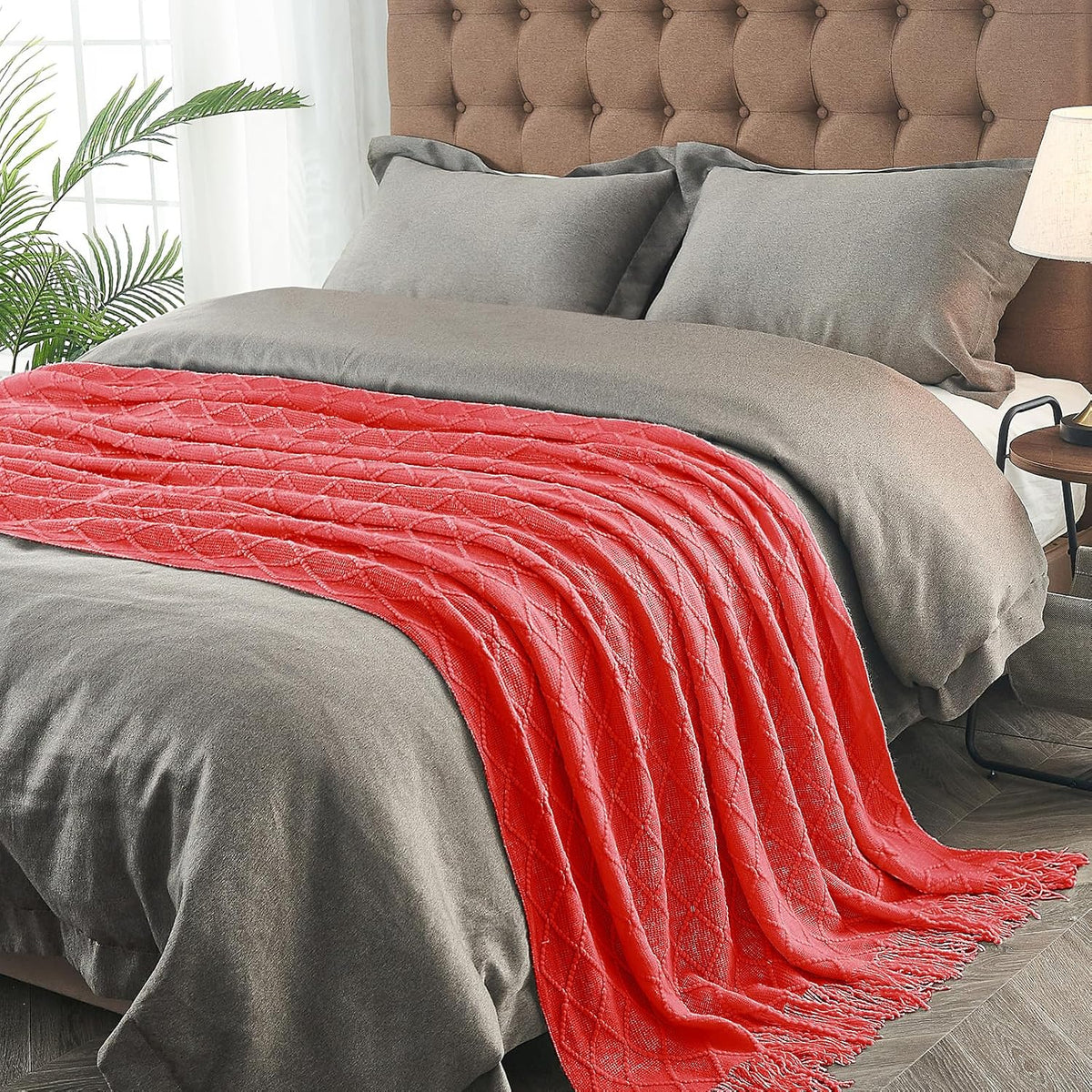 inhand Knitted Gift Throw Blankets for Couch and Bed,Valentines Day Decor Blanket for Her Him Girlfriend Wife, Red Romatic Lightweight Decorative with Tassel, Farmhouse Warm Woven for Women, 60"x80"