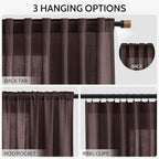 Coffee Brown Linen Curtains for Living Room 100 Inches Long Light Filtering - Image 2
