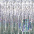GOER 3.2 ft x 8.2 ft Metallic Tinsel Foil Fringe Curtains Party Photo Backdrop Party Streamers for Birthday,Graduation,New Year Eve Decorations Wedding Decor (3 Pcs, Shiny Silver)