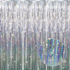 GOER 3.2 ft x 8.2 ft Metallic Tinsel Foil Fringe Curtains Party Photo Backdrop Party Streamers for Birthday,Graduation,New Year Eve Decorations Wedding Decor (3 Pcs, Shiny Silver)