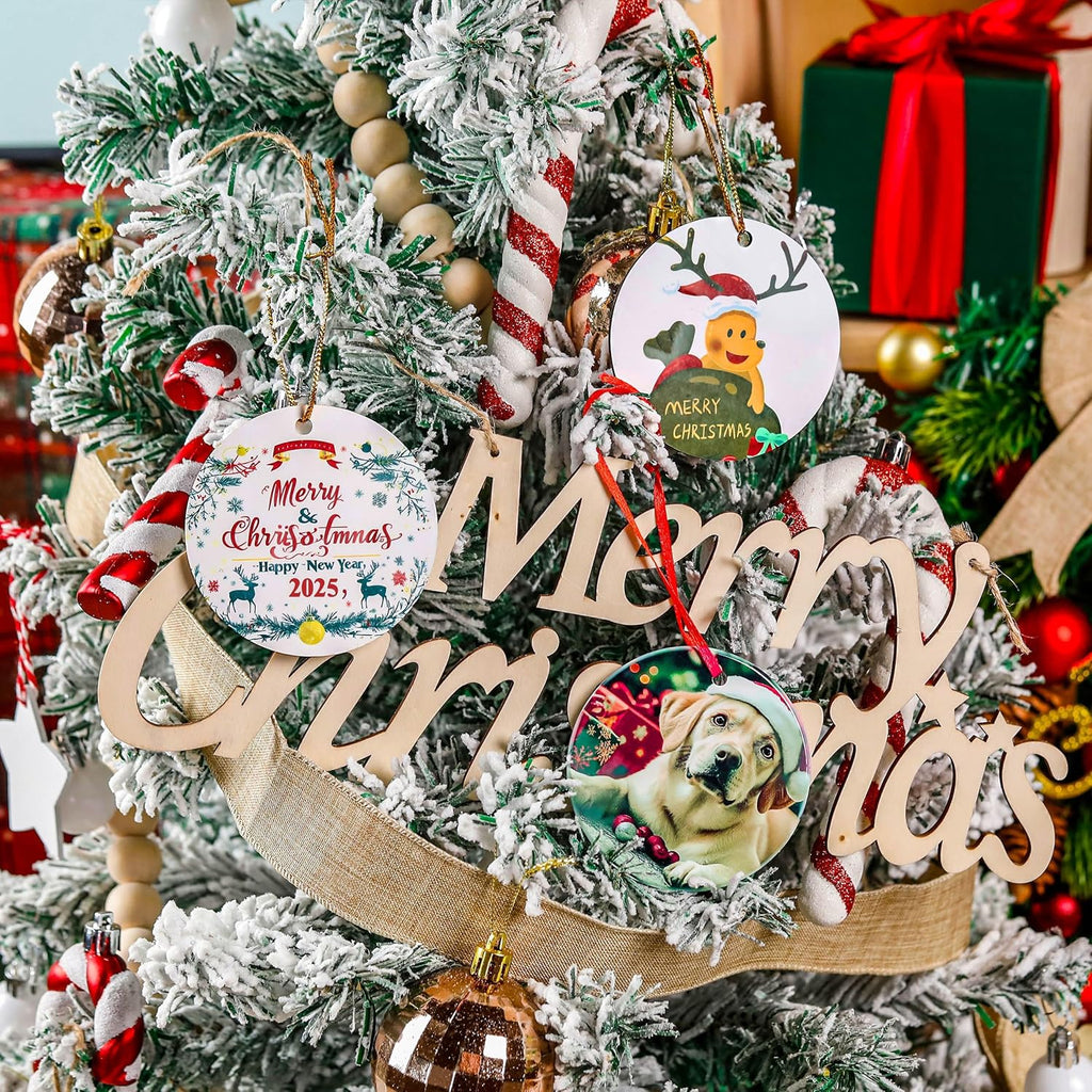 Joyclub 12 PCS 3'' Sublimation Ornament Blanks Ceramic Sublimation Christmas Ornaments Bulk Round White Ornaments for Personalized Xmas Tree Ornament Home Decor Heat Transfer DIY Crafts