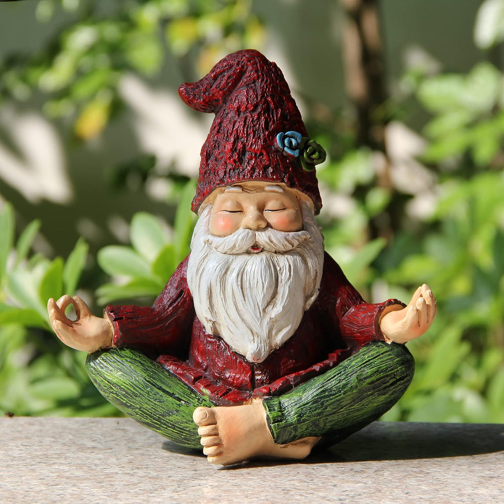 Garden Yoga Gnome Statue, Outdoor Gnomes Figurine with Solar Lights, Knome in Yoga Pose for Garden Decor, Elf Sculptures and Statues for Patio Lawn Yard