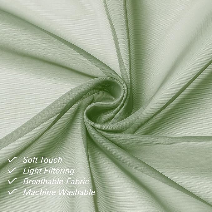 Sage Green Short Sheer Curtains 14 Inch Length 2 PCS, Cafe Kithen Curtains - Image 4