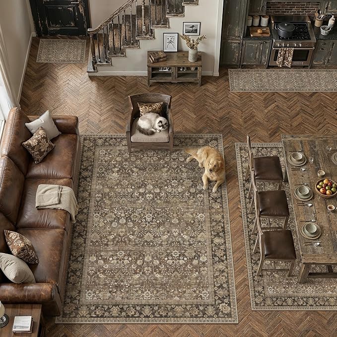 2'6''x8' Brown Vintage Floral Washable Runner Rug - Image 4