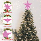 Christmas Tree Decoration, 6" Pink Christmas Tree Topper Star Accessories, Xmas Glitter 3D Bethlehem Tree Ornament, Waterproof Holiday Christmas Tree Topper Star Decorations for Home Indoor Outdoor