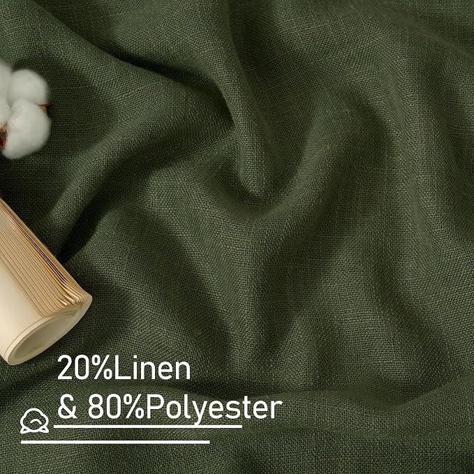 Linen Semi Sheer Curtains 96 inches Long 2 Panels Set, Olive Green | Light - Image 3