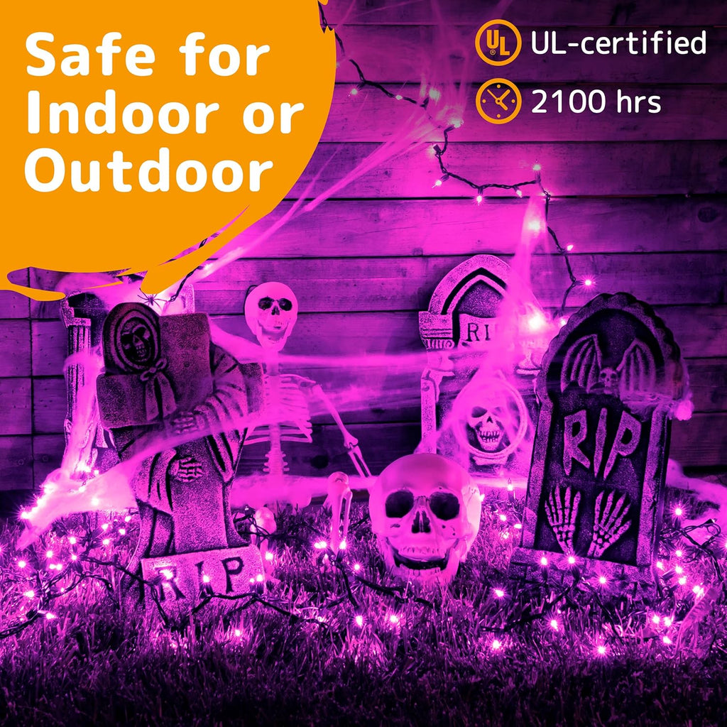PREXTEX 100 Count Purple Halloween Lights - 20 ft Fairy String Lights with Black Wire - Violet Indoor and Outdoor Mini Light for Halloween Parties, Christmas Holiday Decorations, Fences and Patios