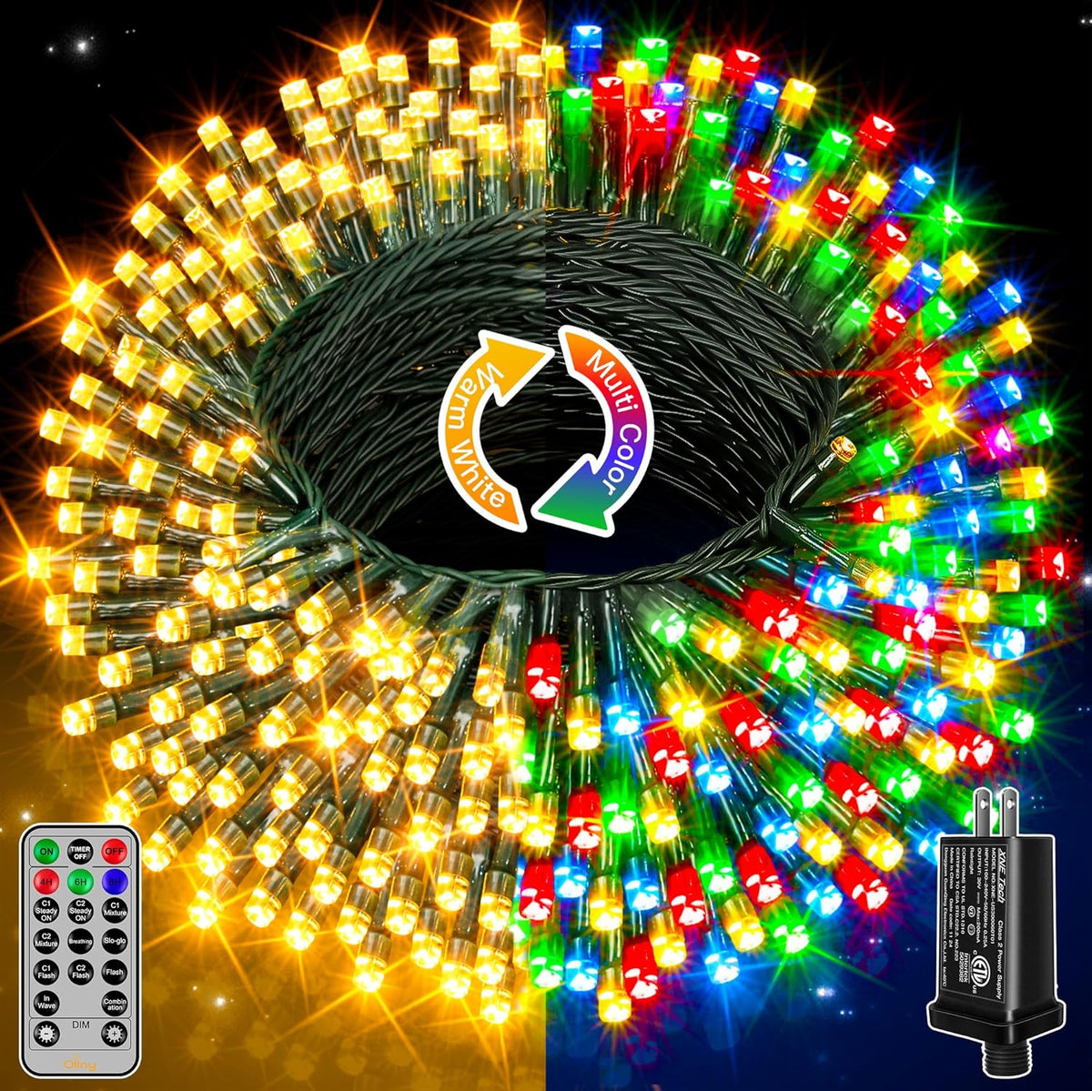 Ollny Christmas Lights, 131FT 400 LED Color Changing Christmas Tree Lights with 11 Modes Remote Control, Waterproof Outdoor Christmas Lights for Outside Indoor Patio Xmas Decorations