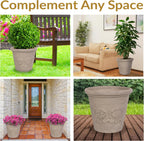 Sunnydaze 19.5-Inch Arabella Large Plant Pot - Polyresin Round Outdoor Planter with Drillable Drainage Holes - Beige