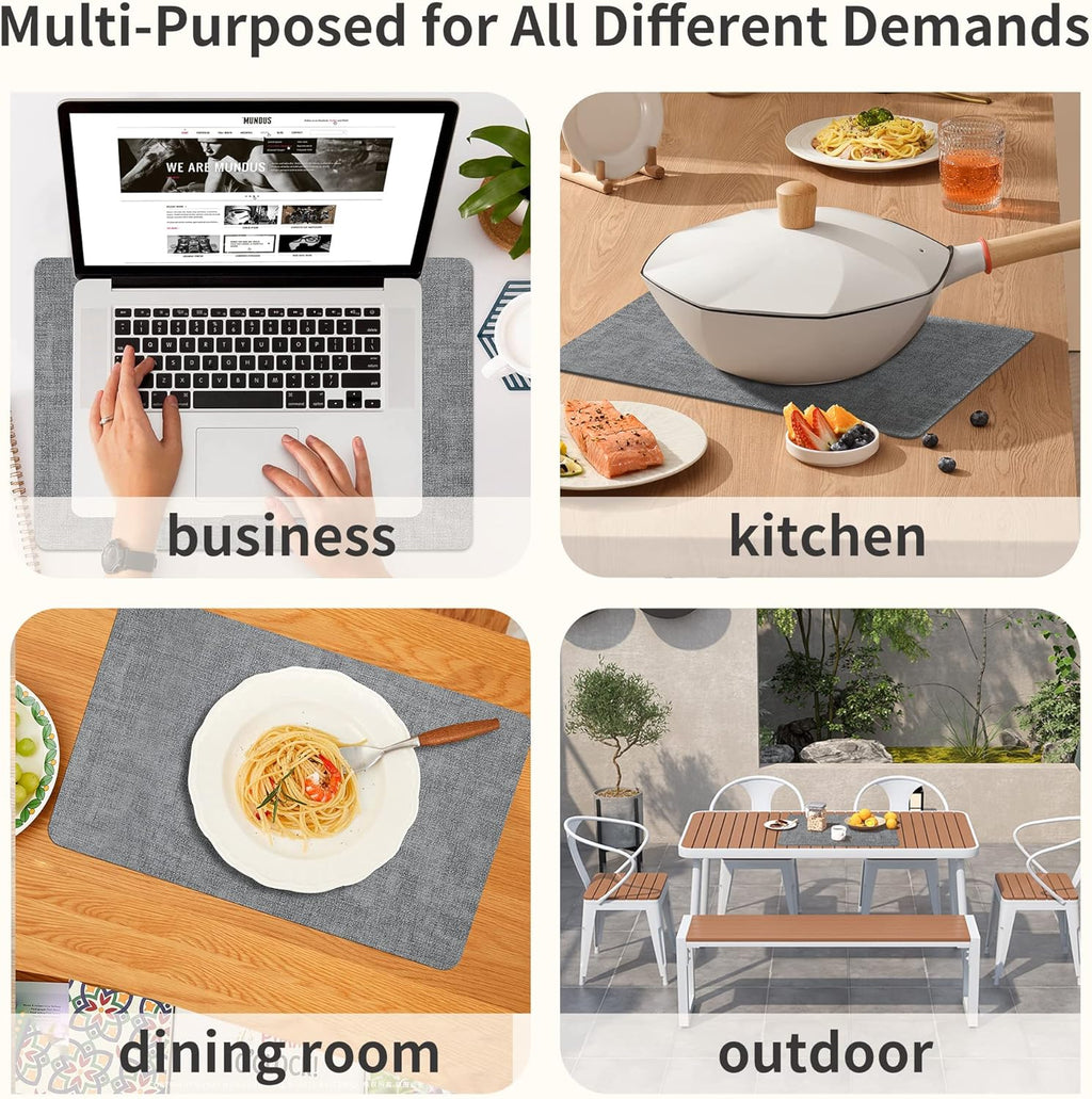 Maxpearl Faux Leather Placemats Set of 4 - Waterproof - Wipe Clean - Heat Resistant - Anti Slip Dining Table Place Mats, Suitable for Indoor & Outdoor Use, 17’’×12’’, Grey