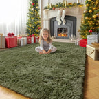 Amdrebio Olive Green Shaggy Area Rug 5x7 - Image 8