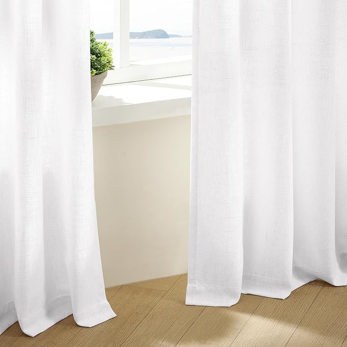 Pleated Linen Snow White Curtains 96 Inches Long 2 Panels Set | Neutral - Image 7