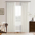 Semi Sheer Linen Pinch Pleated Boho Curtains 102 Inches Long Natural Cream | by Twodrapes