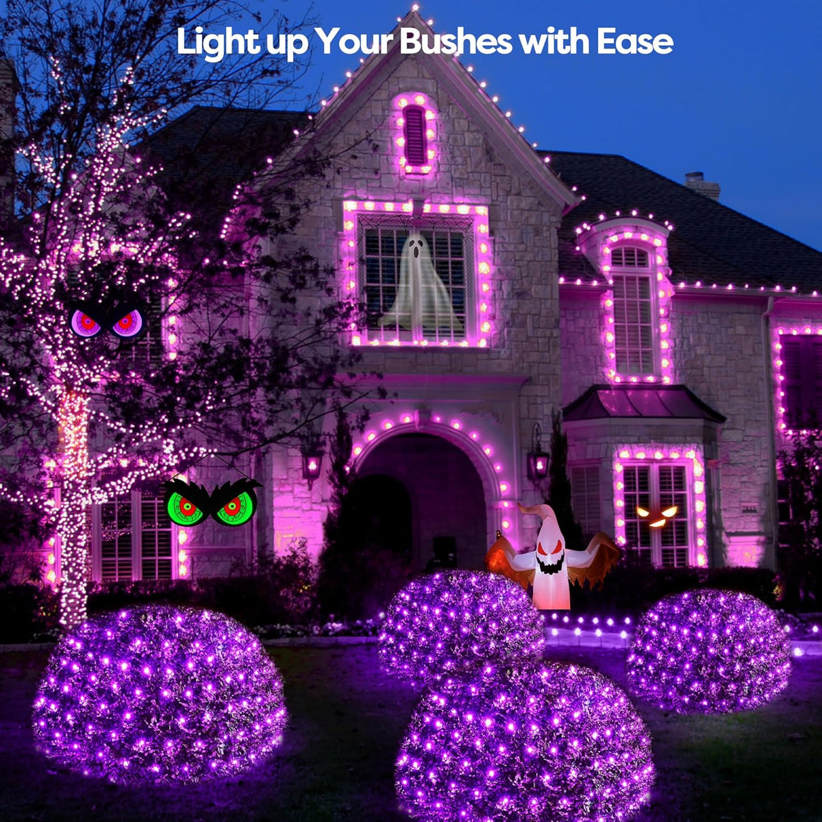 WBao Halloween Lights Outdoor 360LED 11.5ft x 6.9ft Halloween Net Lights with 8 Modes, Timer, Connectable, Waterproof & Dark Green Wire for Lawn, Bushes, Shrubs Outdoor Holiday Decorations, Purple