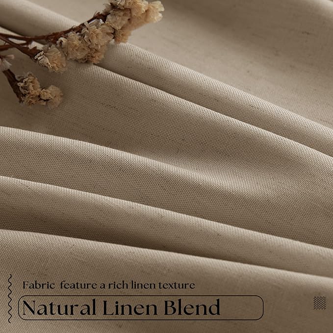 Light Brown Pleated Linen Blackout Curtains 102 Inches Long - Image 5