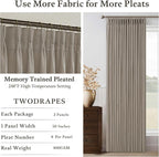 Linen Taupe Pinch Pleat Memory Shaped Light Filtering Curtains 96 Inch Long | - Image 5