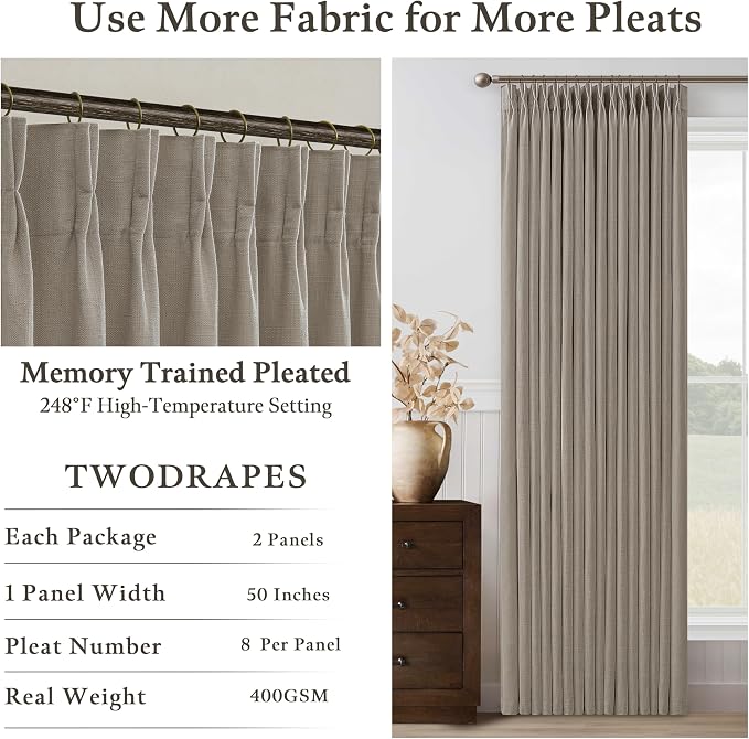 Extra Long Semi Sheer Linen Pleat Curtains Burlywood Birch 126 Inch Long | - Image 5