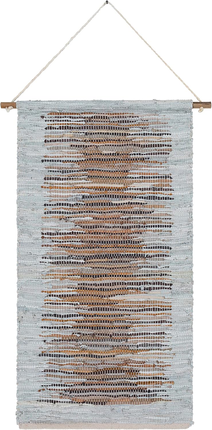 Mark&Day Wall Art, Stanzach Hide Leather and Fur Farmhouse Charcoal Macrame Tapestry Wall Hanging for Living Room, Bedroom, Office or Kitchen (44"H x 22"W)