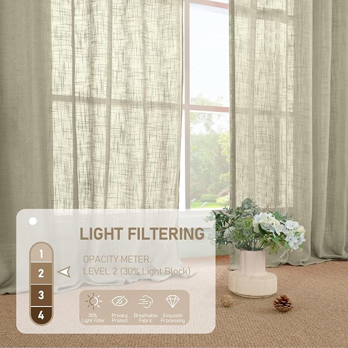 Semi Sheer Window Linen Curtains 54 Inch, 2 Panels, 34 x 54 Inch | Light - Image 4