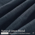 Navy Pinch Pleated Linen Semi Sheer Short Curtains 45 Inch Length 2 Panels | - Image 2