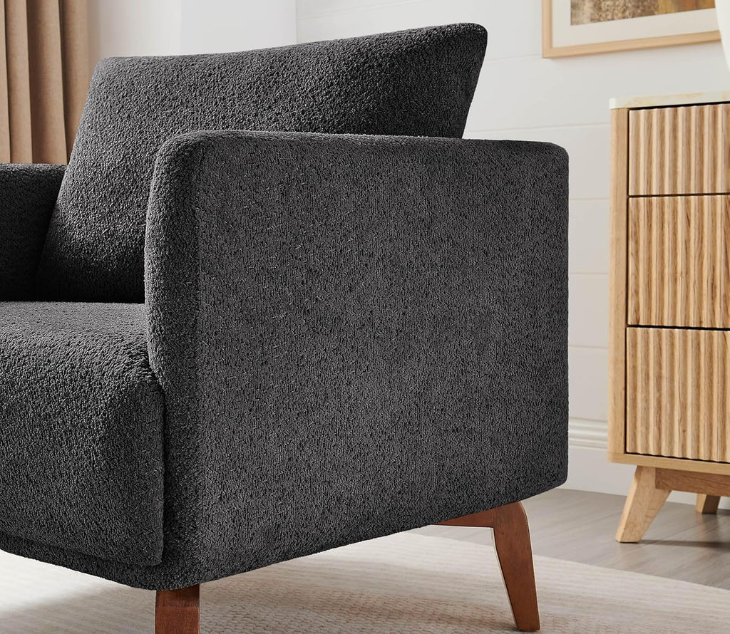 Oversized Accent Chair Modern Boucle Armchair for Living Room- 37" Wide Accent Chair with Solid Wood Legs, Dark Gray Upholstered Lounge Chair for Bedroom & Office, Cozy Reading Chair (Easy Assembly)