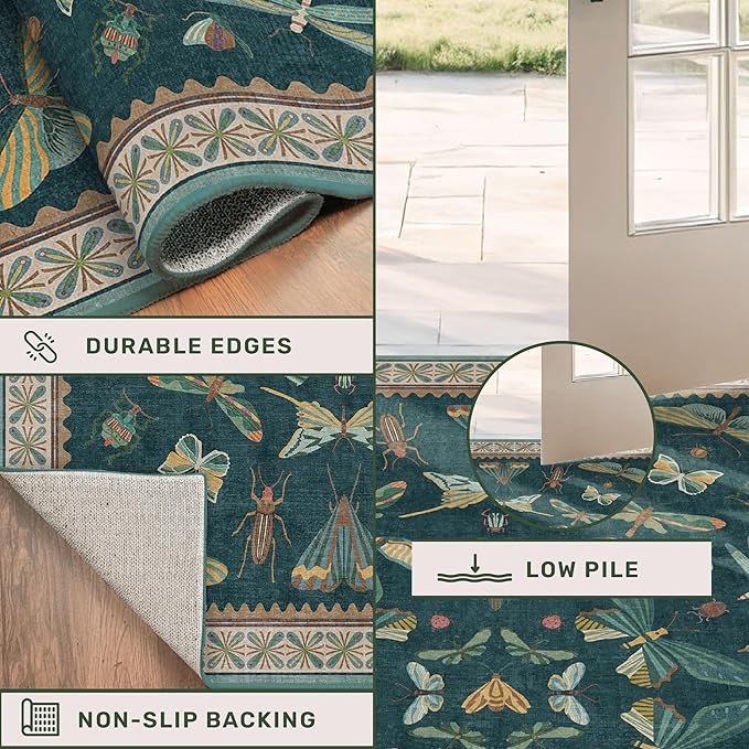 Insect Blue Green Living Room Rug 5x8 - Image 5