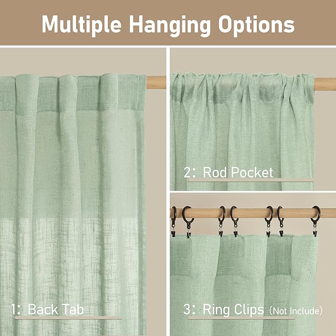 Fresh Green Linen Curtains 45 Inch Length - Image 3