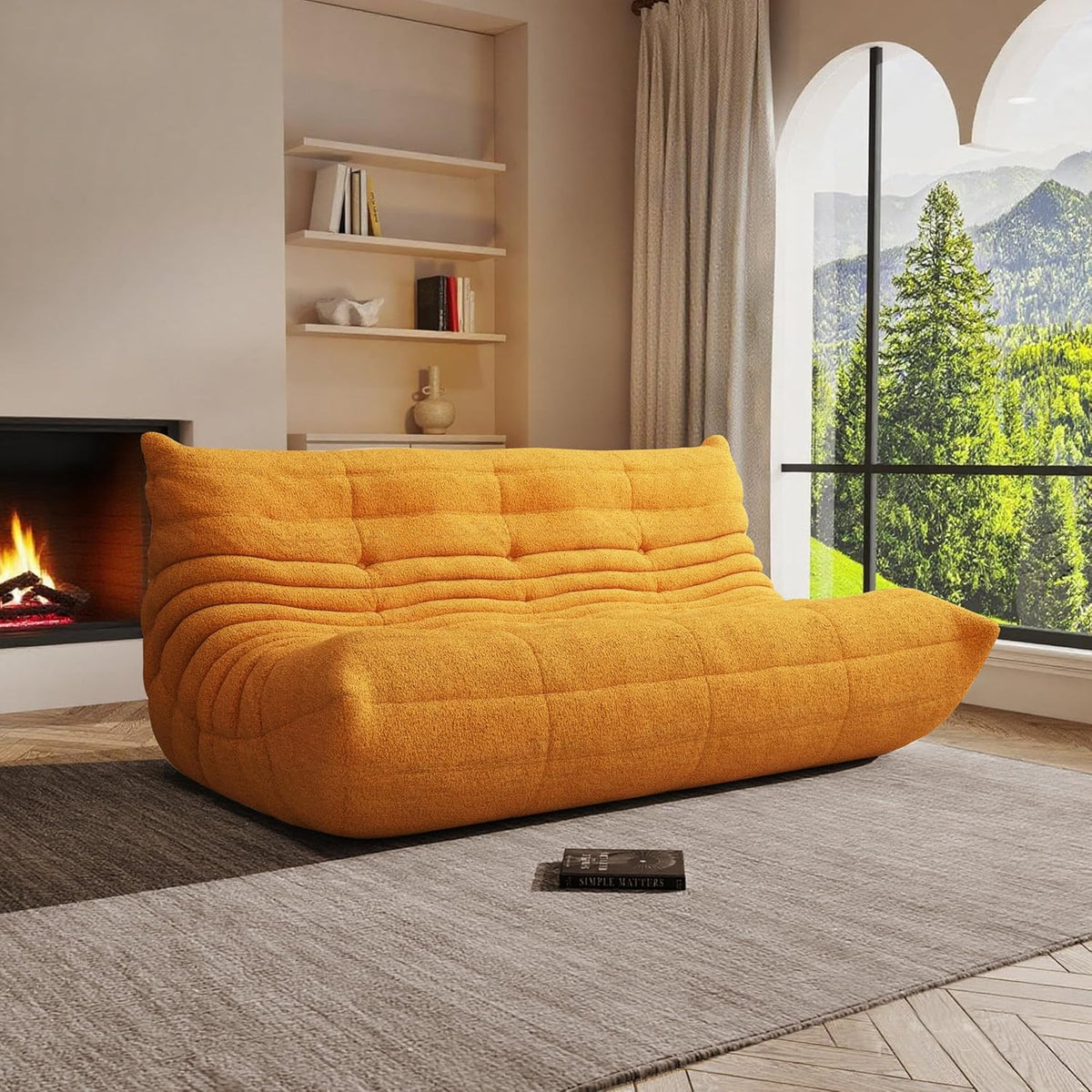 Bean Bag Chair, Oversized Bean Bag Chair for Living Room, Fireside Chair for Adults with Memory Foam Filled, Big Accent Lounge Floor Sofa for Reading, Relax, No Assembly Required. (Yellow 3-Seater)