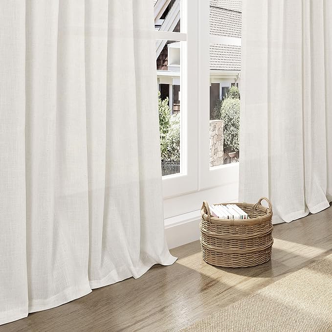 Cream Linen Curtains 140 Inches Long 2 Panels Set - Image 6