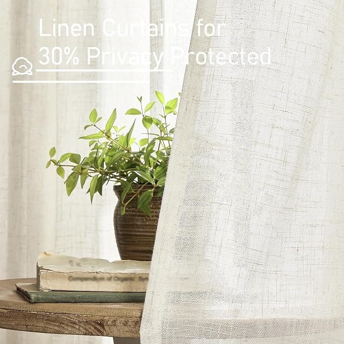 Natural Linen Blended Curtains for Living Room 120 Inch Semi Sheer | Light - Image 5