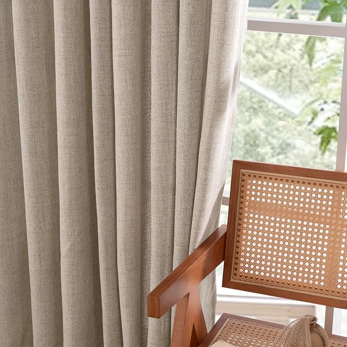 YoungsTex 48 Inch Length Linen Curtains, Burlap Tan Short Window Drapes | - Image 7