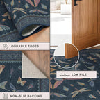 Vintage Navy Blue 2x5 Runner Rug, Washable Insect Carpet - Image 4