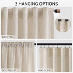 Cream Beige Linen Curtains for Living Room 98 Inches Long Light Filtering Semi - Image 2