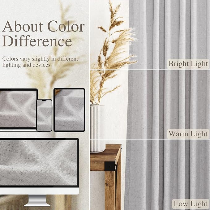 Grey Linen Back Tab Curtains 96 Inches Long 2 Panels Set - Image 4