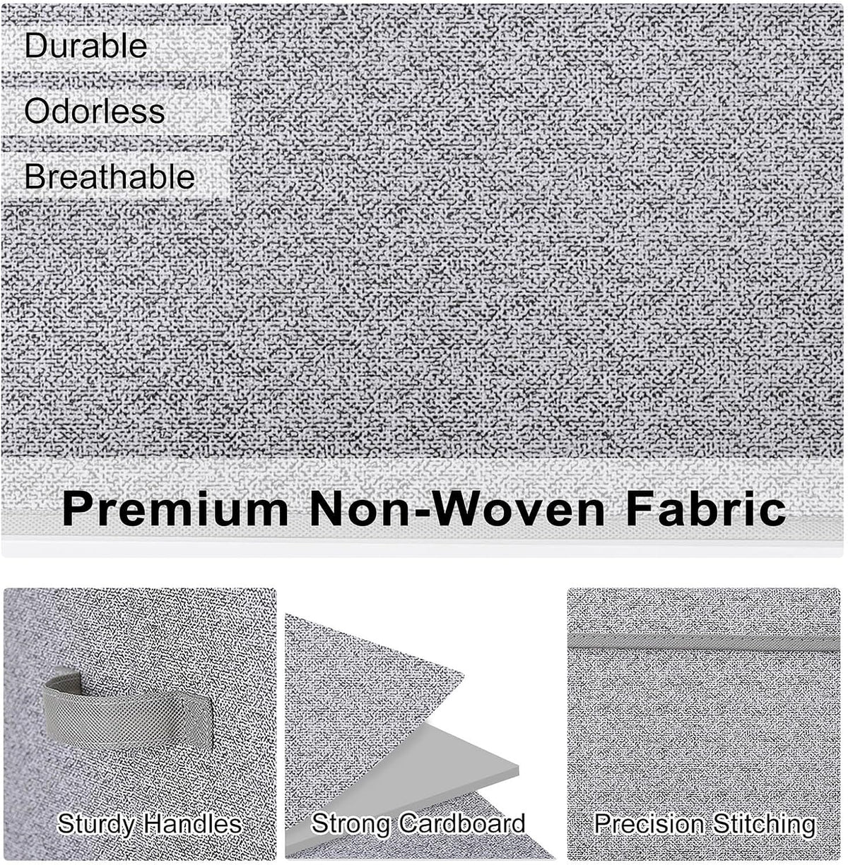 WUIKE Foldable Storage Bins with Lids, Storage Boxes with Handles, Closet Shelf Organizer, Fabric Storage Baskets for Bedroom, Decorative Storage Containers, Large, Ash Gray, 3-Pack